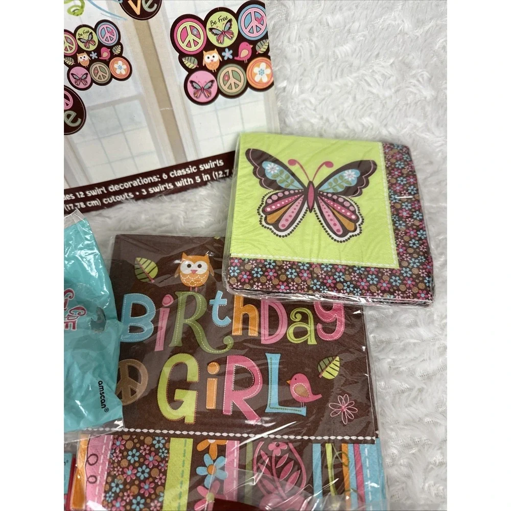 Hippie Chick Peace Owl Pink Brown Retro Birthday Party Kit Decorations Favors 16